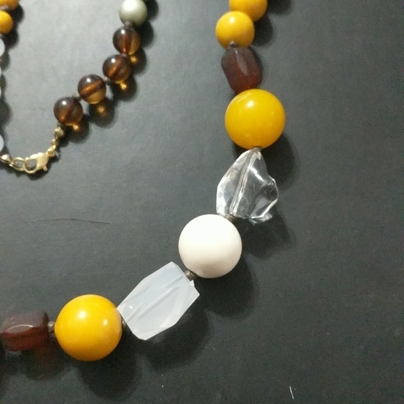 Funky Chunky Yellow Brown Grey Translucent Beaded Statement Necklace - Picture 2 of 4